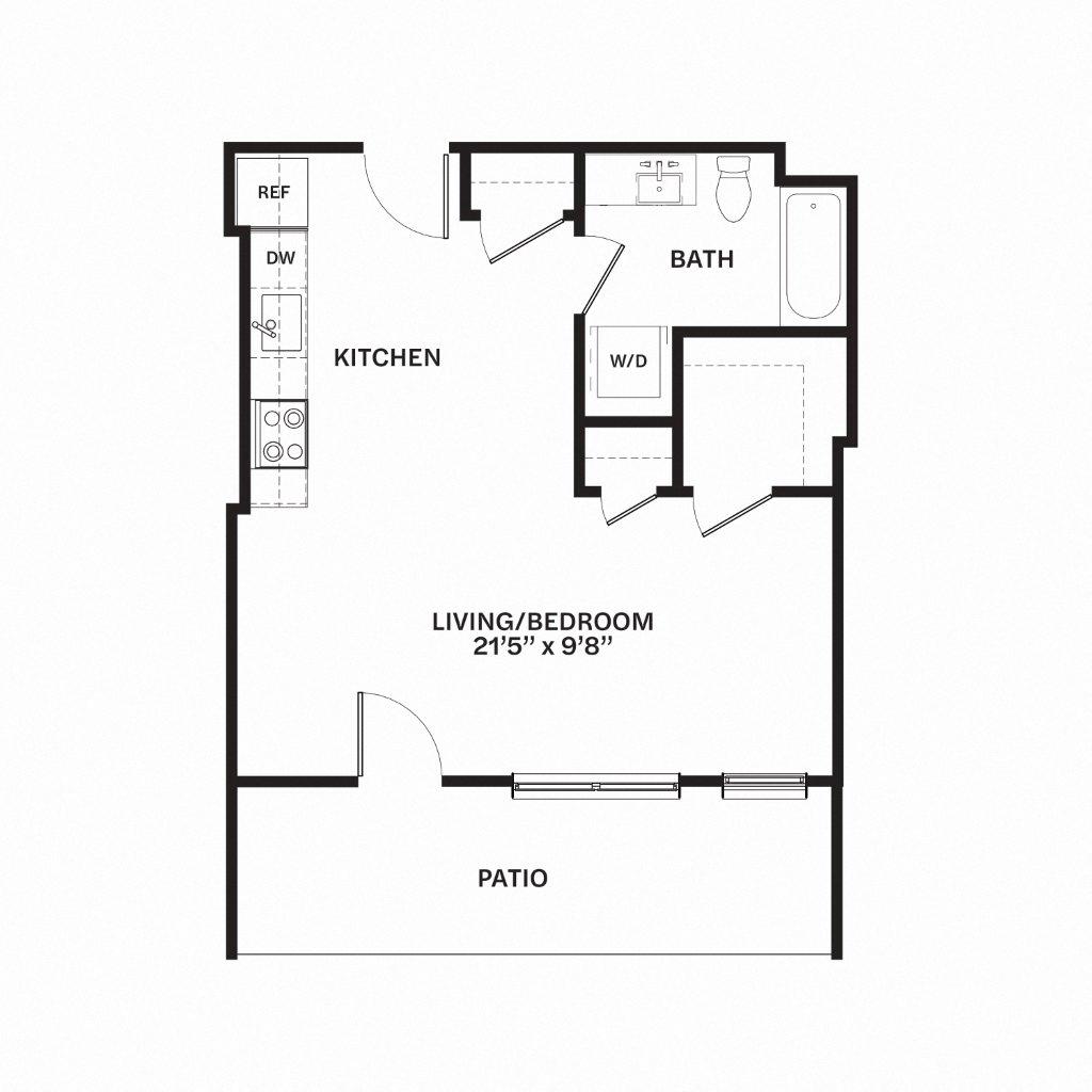 Floor plan for studio, 1 bath, 540 sqft